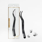 2 in 1 Lash Extension Tweezers with Comb, Stainless Steel Elbow Eyelash Extension Tweezers, Eyelash Tweezers for Lash Extensions, Precise Eyebrow Tweezers Tool for DIY False Eyelashes Clusters, Black