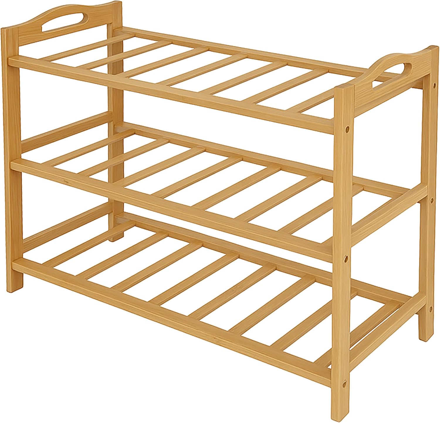 Relaxdays Bamboo Shoe Rack, HxWxD: 48 x 70 x 25 cm, 3 Tiers for 9 Pairs of Shoes, Open Design, Natural Finish