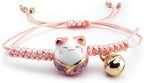Omky Lucky Cat Maneki Neko Bacelet Adjustable | 6 Colors | Ceramic Bead (Pink)