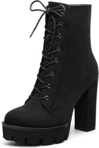 Womens Ankle Boots, Round Toe High Chunky Heel Platform Ankle Boots for Women, High Heel Lace Up Ankle Booties