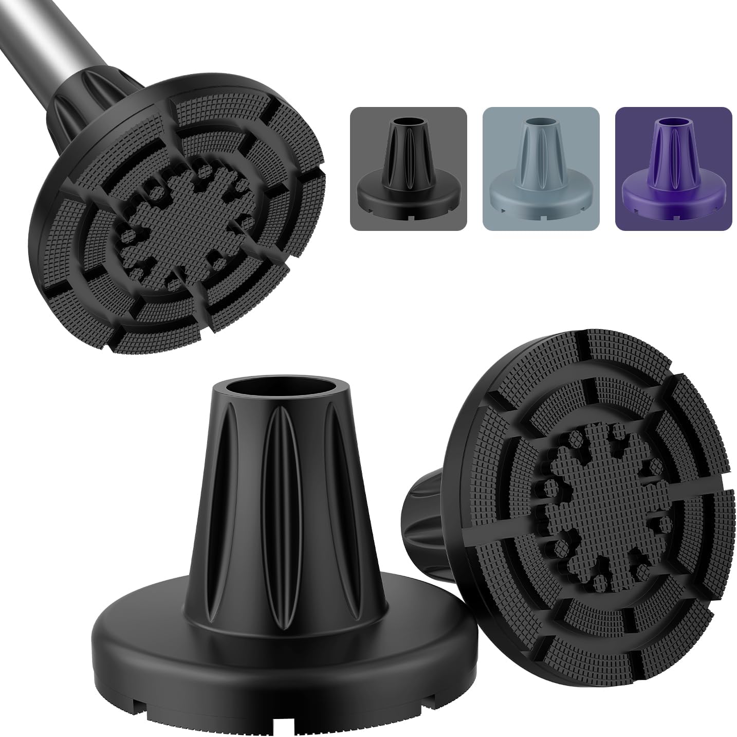 supregear Crutch Tips 7/8 in (22 mm), Anti-Slip Rubber Tips All Terrain, Heavy Duty Extreme Grip Replacement Feet Caps for Walking Stick, Wide Crutch Accessories Base with Metal Insert, 2-Pack, Black
