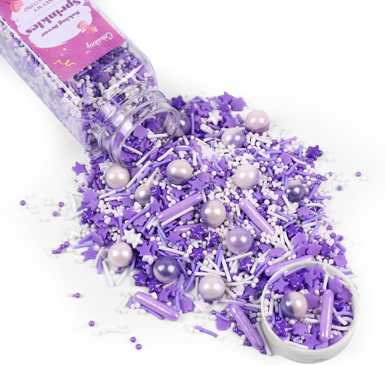 Purple Sprinkles for Cake Decorating 4.23ounce - Sugar Mix Contains Star & Pearl Sprinkles for Cupcake Toppers, Ice Cream, Candy, Cookie Decorations - Holiday Party Supplies