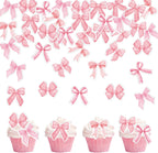 30PCS Edible Bow Cupcake Toppers Wafer Paper Bowknot Cake Decoration She is Trying the Knot Cupcake Toppers Edible Coquette Bows for Bow Theme Birthday Party Decoration Supplies (Pink)