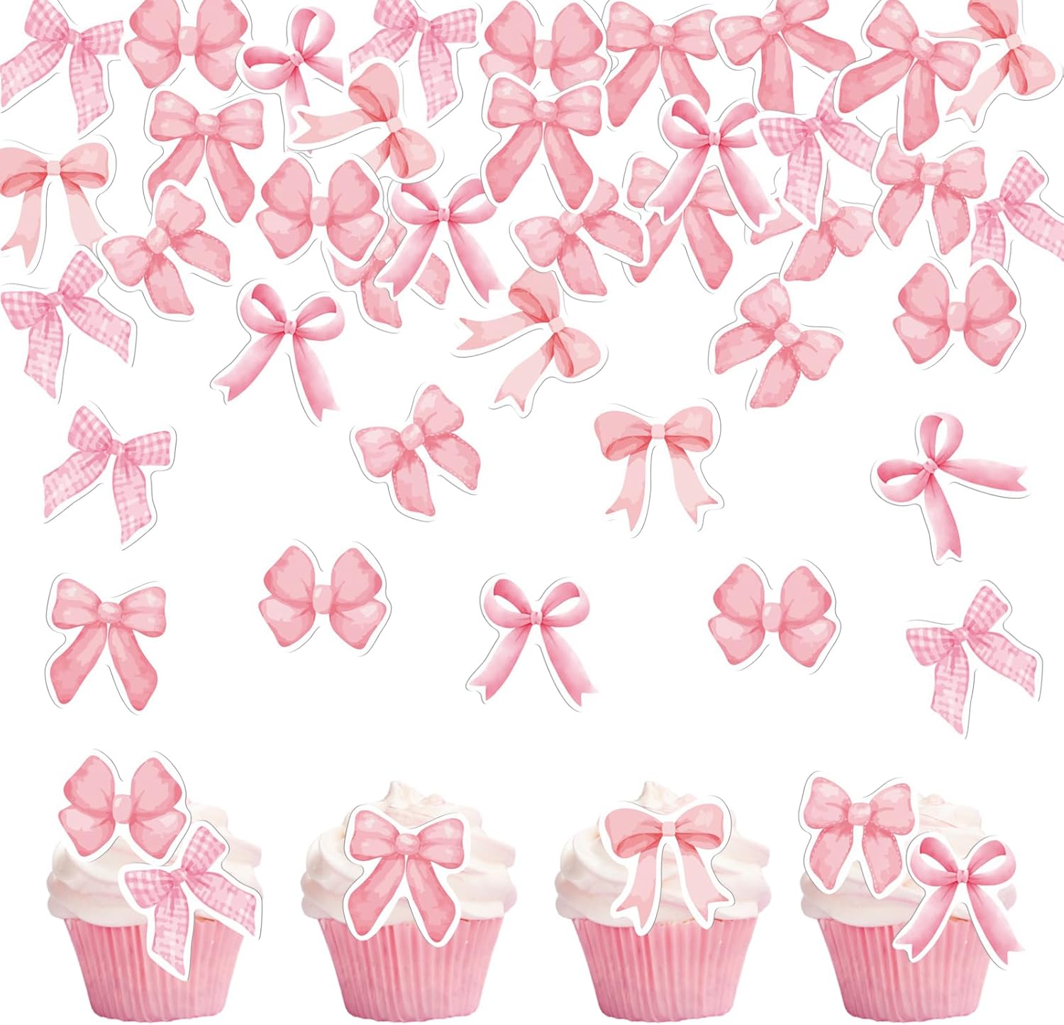 30PCS Edible Bow Cupcake Toppers Wafer Paper Bowknot Cake Decoration She is Trying the Knot Cupcake Toppers Edible Coquette Bows for Bow Theme Birthday Party Decoration Supplies (Pink)