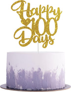 Gold Glitter Happy 100 Days Topper, Baby’s 100 Days Birthday Cake Decorations, 100 Days Birthday / 100 Days Anniversary Party Decorations