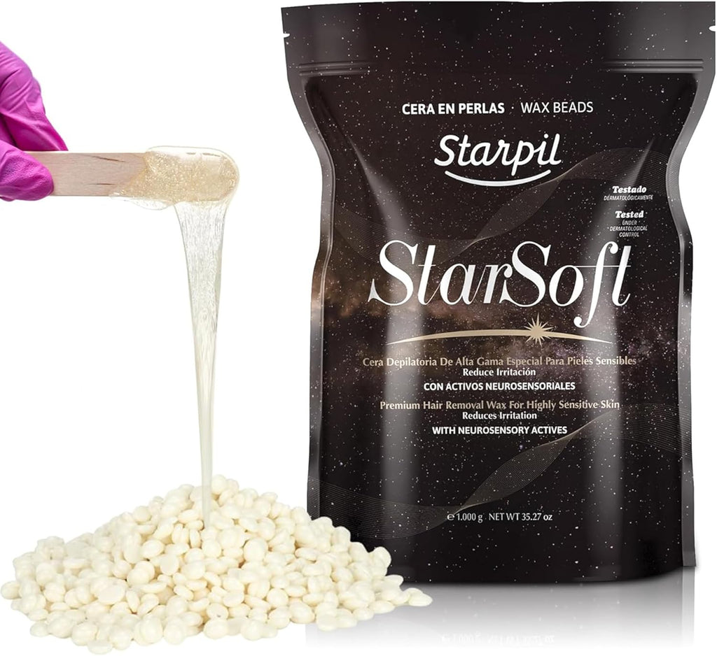 Starpil Wax 1000g - StarSoft Film Hard Wax Beads Bag 2.2lb. Professional Hair Removal Wax for Estheticians. Wax Beans for Sensitive Skin.