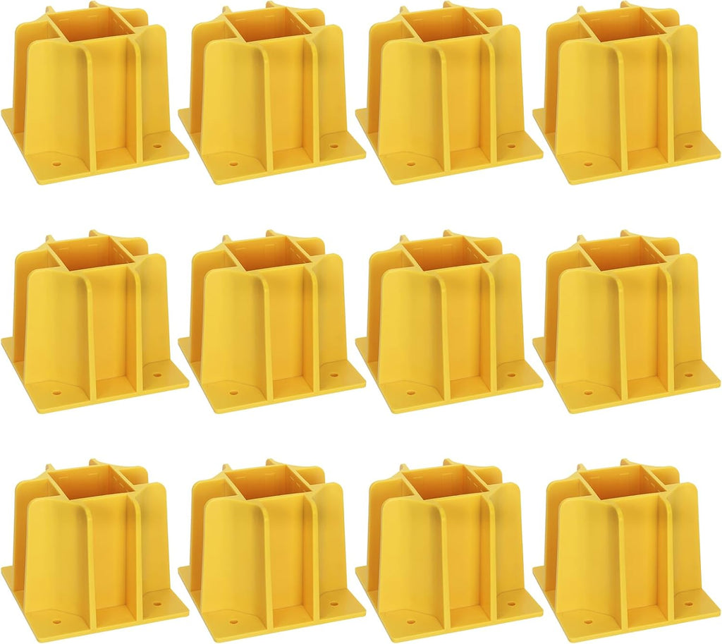 12-Pack Yellow Guardrail Base Boot with Toe Board Slot, Reusable Fall Protection Base for Scaffolding, Temporary Guardrail Systems for Residential and Commercial Construction
