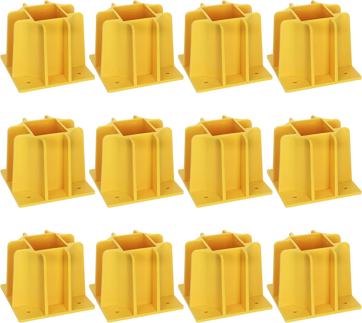 12-Pack Yellow Guardrail Base Boot with Toe Board Slot, Reusable Fall Protection Base for Scaffolding, Temporary Guardrail Systems for Residential and Commercial Construction