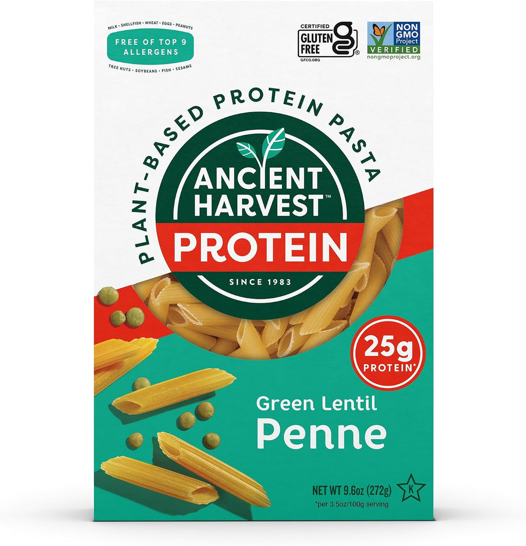 Ancient Harvest Gluten-Free Plant-Based High-Protein Vegan Pasta, Green Lentil and Quinoa Penne, 8 Ounce (Pack of 6)