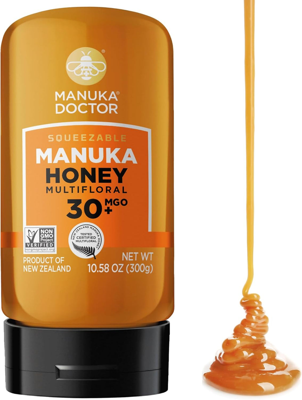 Manuka Doctor - MGO 30+ Squeezy Manuka Honey Multifloral, 100% Pure New Zealand Honey. Certified. Guaranteed. Raw. Non-GMO (10.58 oz)