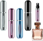 opasyo 4 Pcs Mini Refillable Perfume Portable Atomizer Bottle, 5ml Bottom-Fill Perfume Spray Scent Dispenser, Leak-Proof Travel Pump for Cologne, Aftershave & Purse (Silver/Pink/Blue/Black/)