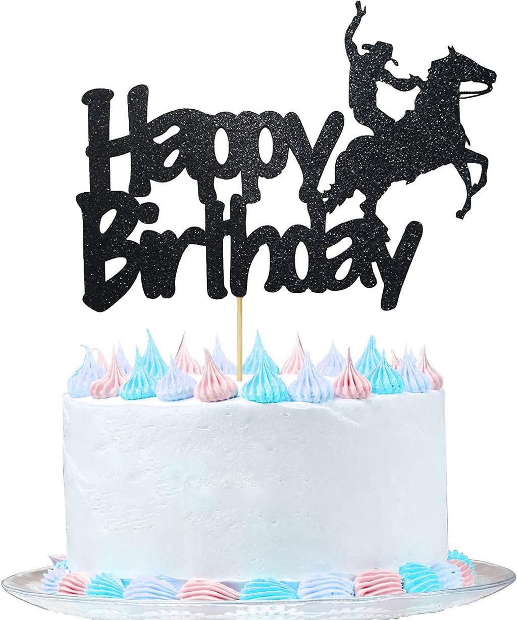 Cowboy Happy Birthday Cake Topper Shiny Cowboy Themed Cake Decoration for Men Sport Girls Boys Birthday Party Sports Event Party Supplies