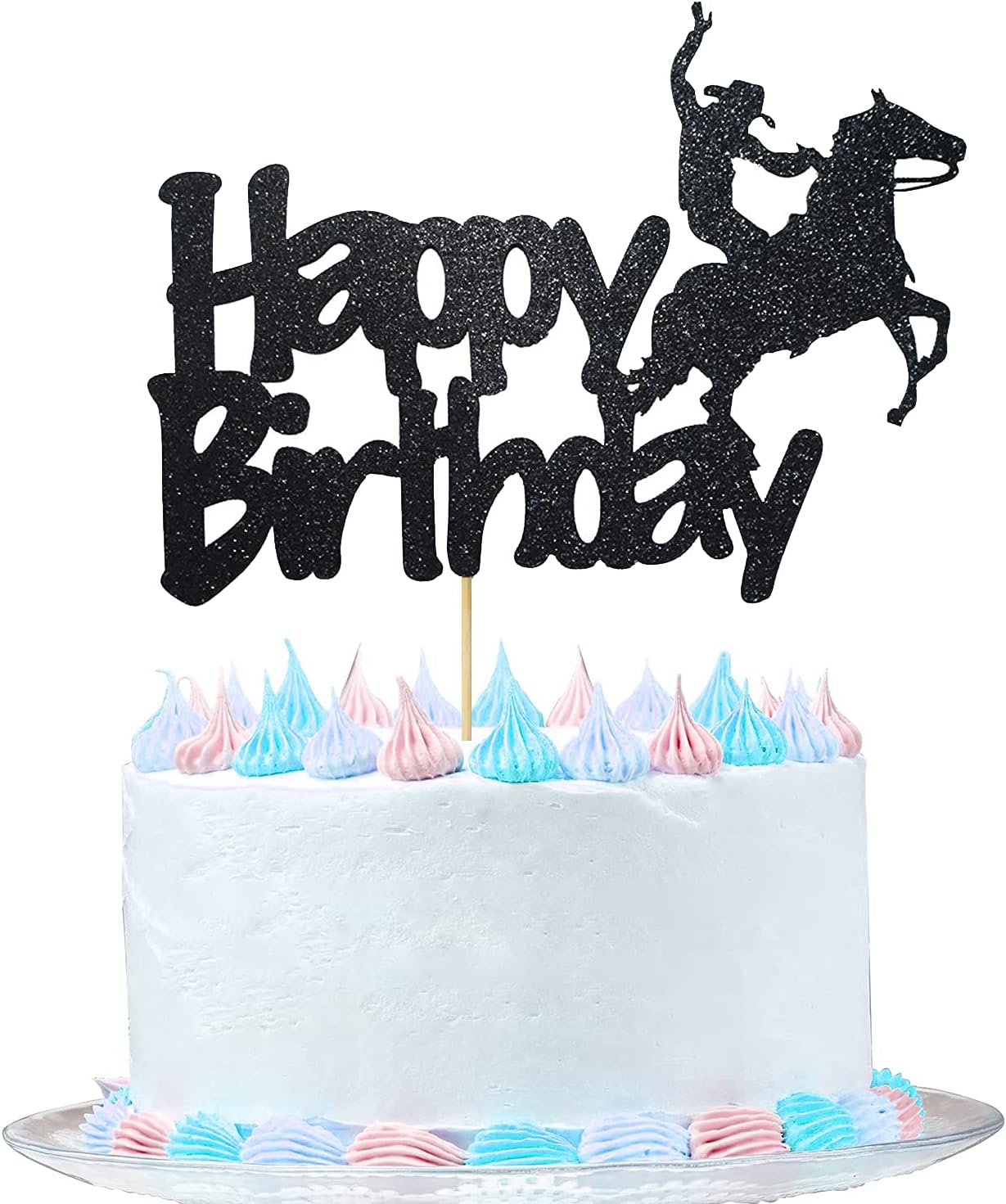 Cowboy Happy Birthday Cake Topper Shiny Cowboy Themed Cake Decoration for Men Sport Girls Boys Birthday Party Sports Event Party Supplies
