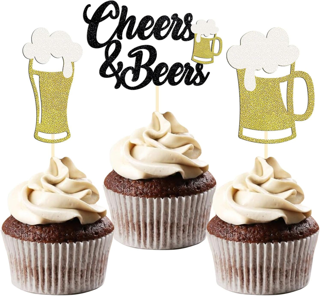 24 Pcs Glitter Cheers and Beers Cupcake Toppers Glitter Beer Mug Milk Bottle Cupcake Picks Decorations for Baby Shower Birthday Beer Themed Party Supplies (Cheers & Beers)