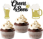 24 Pcs Glitter Cheers and Beers Cupcake Toppers Glitter Beer Mug Milk Bottle Cupcake Picks Decorations for Baby Shower Birthday Beer Themed Party Supplies (Cheers & Beers)
