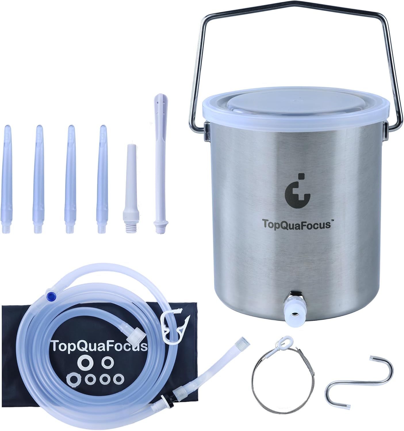 TopQuaFocus Stainless Steel Enema Bucket Kit for Colon Cleansing Reuseable Enema kit - Suitable for Coffee, Water and Gerson Therapy Oganic Home Coffee Enemas 2 Qt