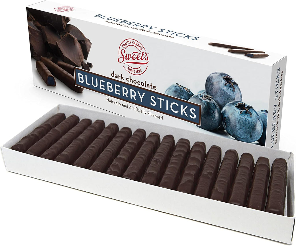 Sweet Candy Company Dark Chocolate Blueberry Sticks - Gourmet Chocolate Covered Sticks, Chocolate Fruit Flavored Sticks, Gift Idea for Holidays, Gluten Free, Kosher - 10.5 oz Box