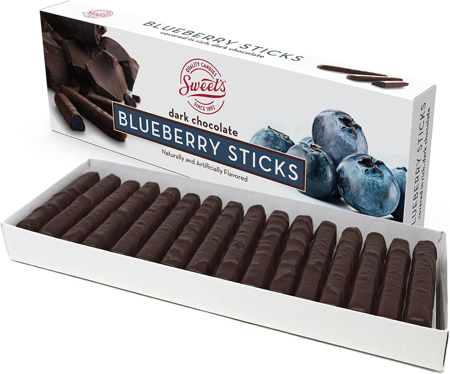 Sweet Candy Company Dark Chocolate Blueberry Sticks - Gourmet Chocolate Covered Sticks, Chocolate Fruit Flavored Sticks, Gift Idea for Holidays, Gluten Free, Kosher - 10.5 oz Box