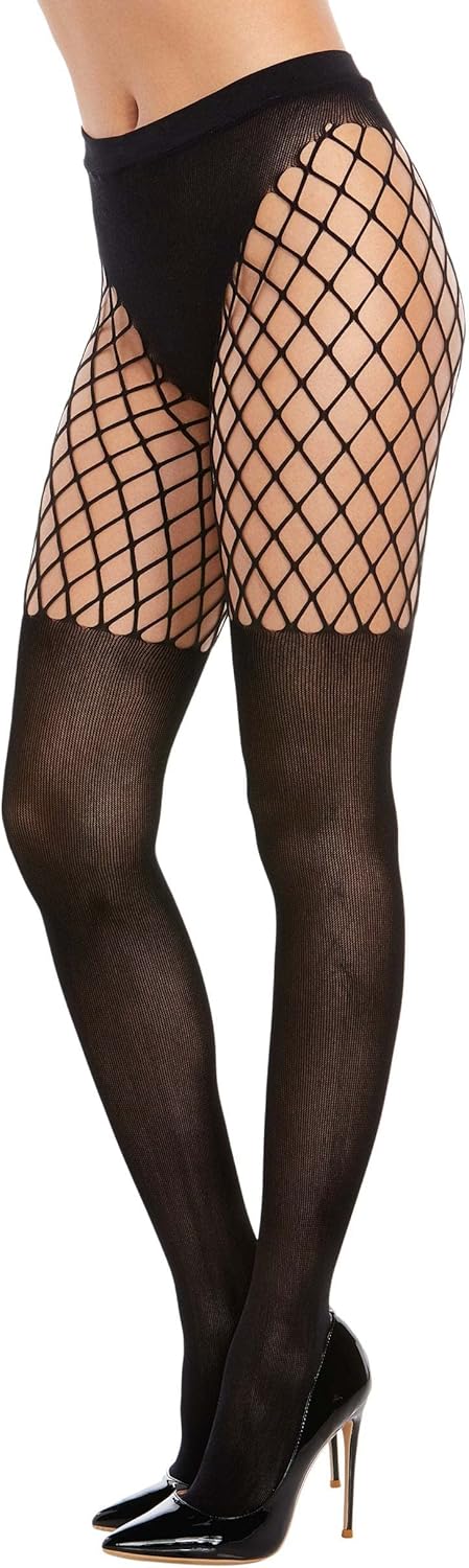 Dreamgirl Women's Pantyhose With Solid Knitted Panty & Thigh High