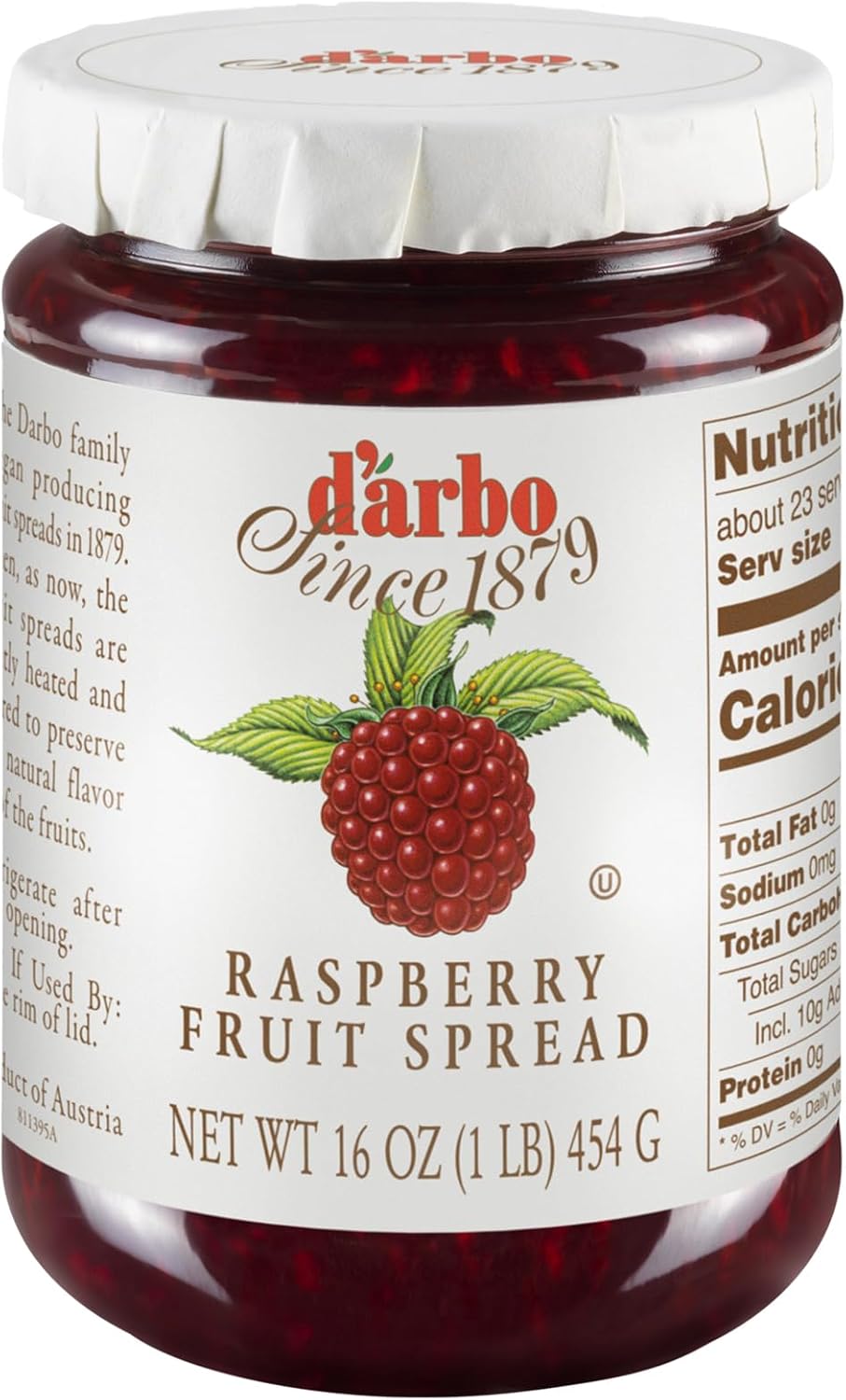 d'arbo All Natural Fruit Spread, Raspberry, 16 Ounce