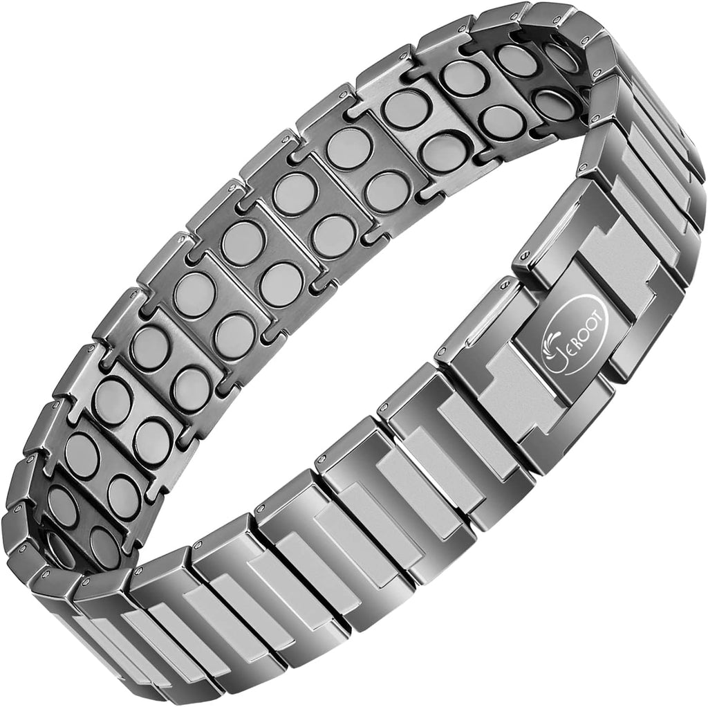 JEROOT Magnetic Bracelets for Men, Pure Titanium Bracelet (4000Gauss Per Magnet), Men's Bracelet Lymphatic Jewelry Gifts (Grey)
