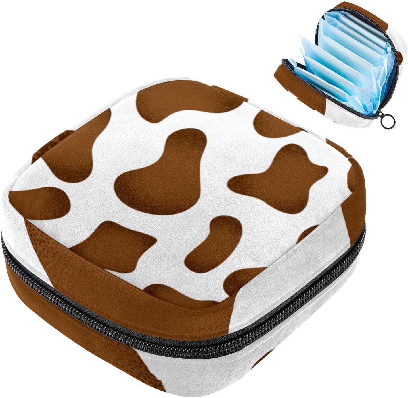 Sanitary Napkin Storage Bag, Brown Cow Skin Pattern Period Bags for School, Portable Menstrual Cup Pouch, First Period Kit for Teens Girls Women Nursing Pad Holder