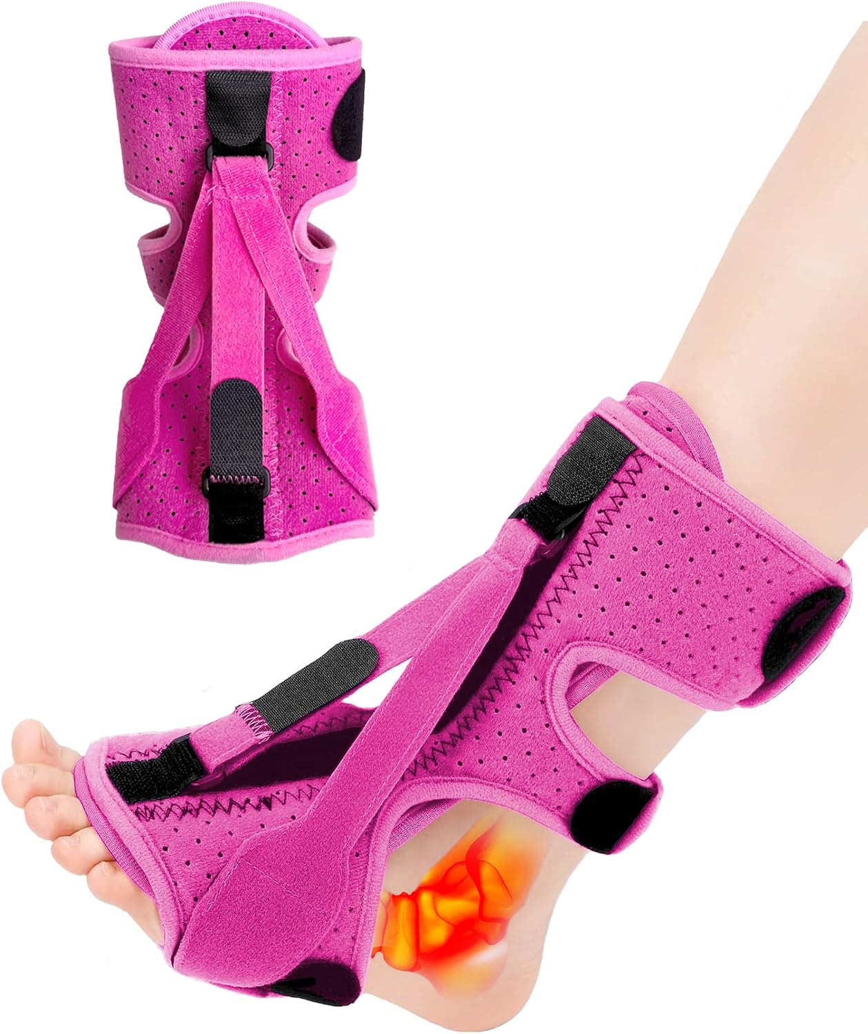 Plantar Fasciitis Night Splint Brace - Adjustable 3-Strap Design with Aluminum Bar | Foot Drop & Achilles Tendonitis Support, Sleep Comfortably for Men & Women (1 Pce Pink)