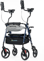 ELENKER Upright Rollator Walker, Stand Up Walkers for Seniors with Armrest, Front Pouch, 10”Wheels, Sponge Padded Seat and Backrest, Fully Adjustment Frame, Blue