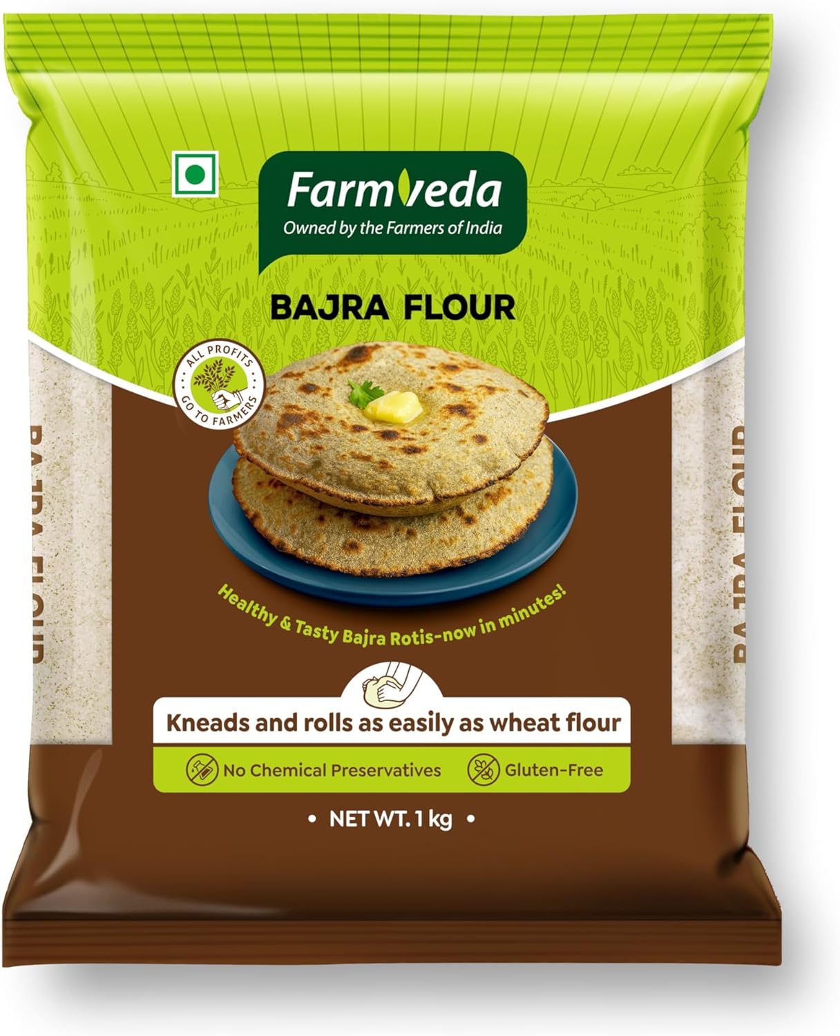 Farm Veda Bajra Flour - 1kg | 100% Natural Pearl Millet Atta | Gluten Free, Stone Ground, High Fibre | No Maida, No Preservatives | Healthy Multigrain Flour for Roti, Chapati & Indian Recipes