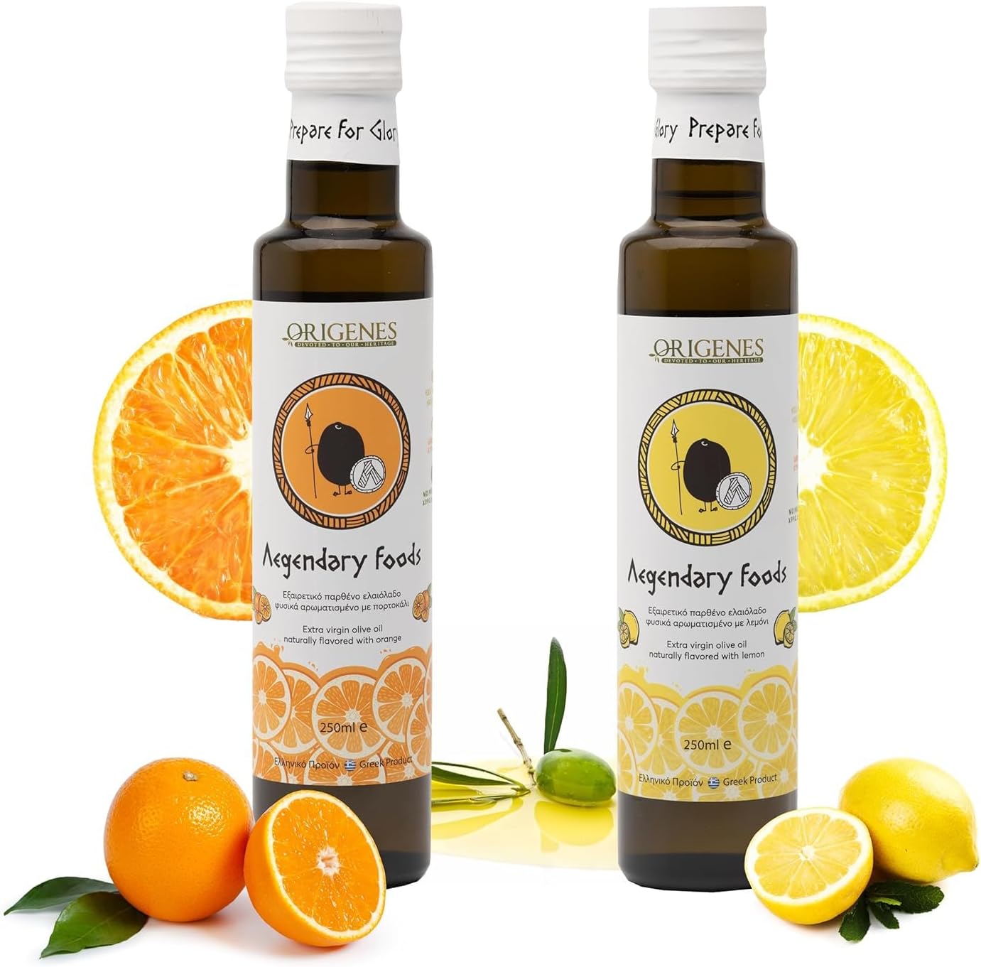 Pack of 2 Extra Virgin Flavored Olive Oil, 1 Bottle Lemon Infused, 1 Bottle Orange Infused EVOO, Cold Pressed, Polyphenol Rich EVOO, Intense Flavor Olive Oil Extra Virgin, from Laconia 2X250ml