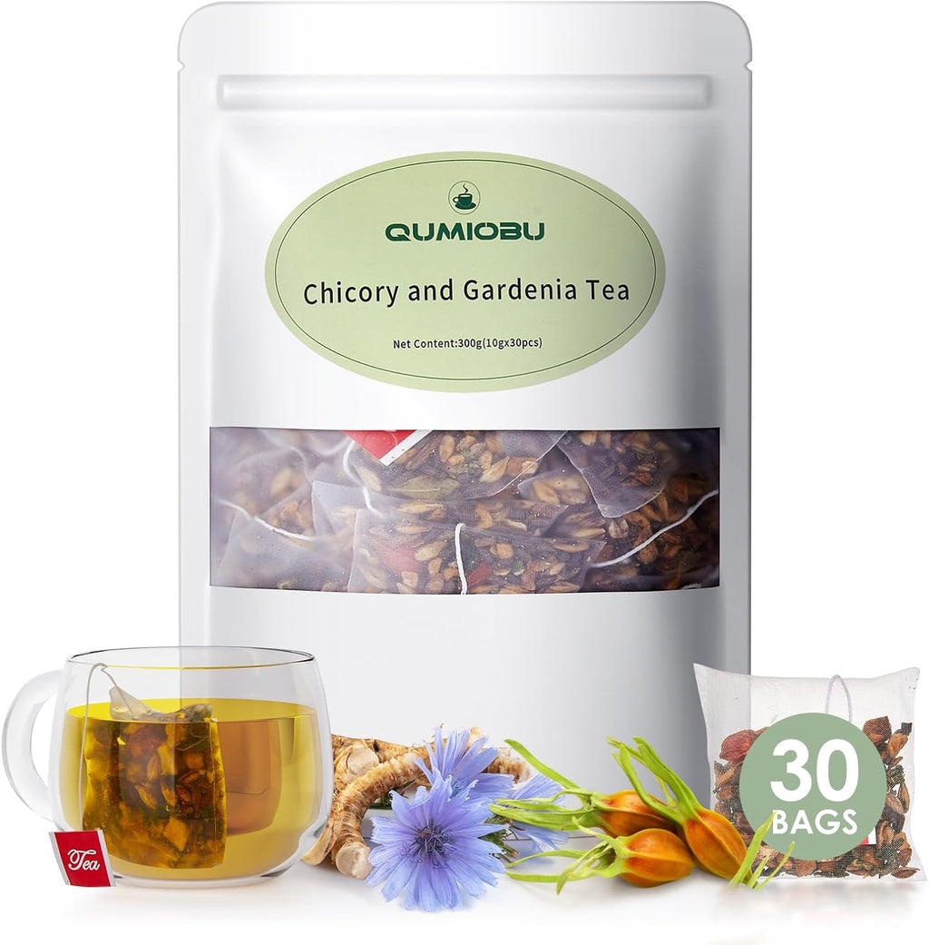 Chicory and Gardenia Tea, Burdock Root Tea, Liver and Kidney Detox, Eight Organic Herbal Ingredients, Including Chicory Root, Dandelion Root, and More, Chinese Herbal Tea Bags (30 Bags)