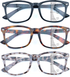 3 Pack Progressive Multifocus Reading Glasses for Women Men Multifocal Readers PC Frame Fixed Hinge Eyewear, +1.50
