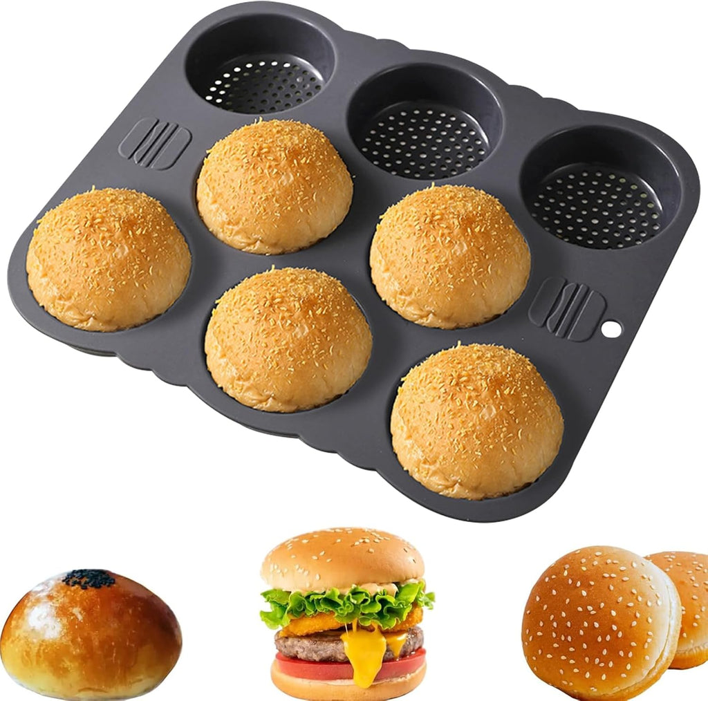 Hamburger Bun Pan,8 Cavities Silicone Hamburger Buns Mold,Non Stick Baking Pan for Making Hamburger,Bread Pans for Homemade Bread,Perforated Bakery Molds for Buns,Microwave Oven Refrigerator Safe