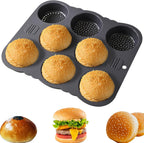 Hamburger Bun Pan,8 Cavities Silicone Hamburger Buns Mold,Non Stick Baking Pan for Making Hamburger,Bread Pans for Homemade Bread,Perforated Bakery Molds for Buns,Microwave Oven Refrigerator Safe