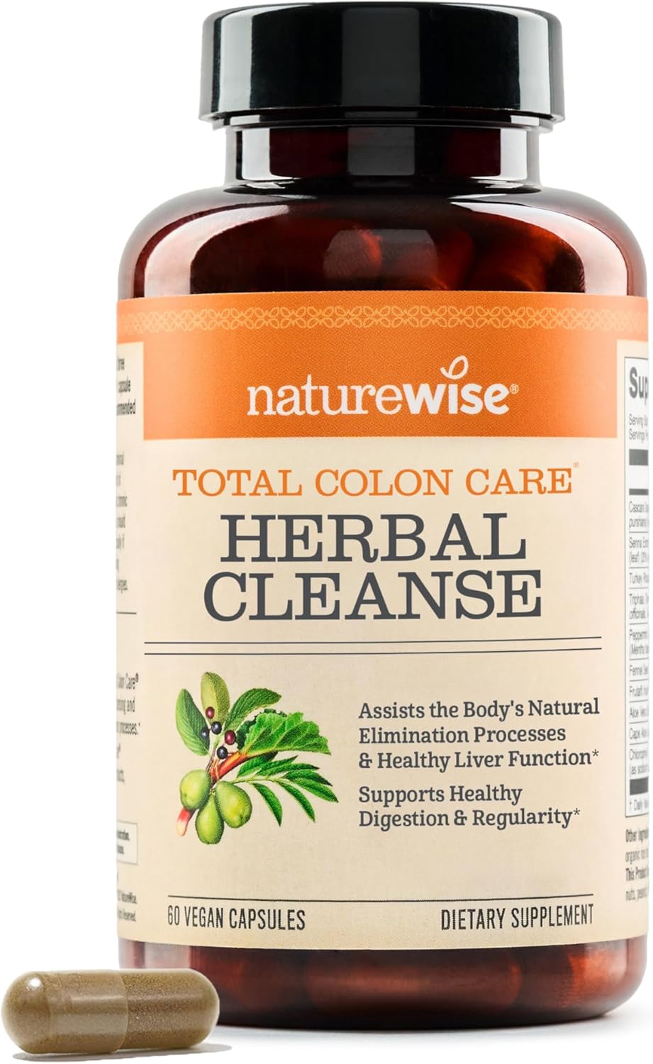 Naturewise Total Colon Care Herbal Cleanse - With Prebiotics, Botanicals, & Antioxidants - for Regular Bowel Movement, Digestion, Gut Health - Vegan, Gluten-Free, Non-GMO - 60 Capsules[2-Month Supply]