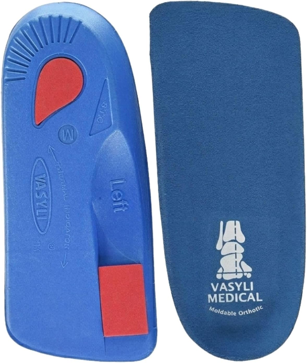 Vasyli Custom 3/4 Length Insoles, Blue, Medium, Fast & Effective Pain Relief, Customized Biomechanical Alignment, Medium Density, General Orthotic Needs, Everyday Walking Shoes, Heat Moldable