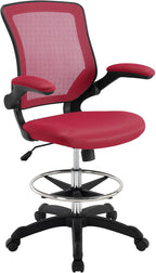 Modway MO-EEI-1423-RED Reception Desk Flip-Up Arm Drafting Chair, Nylon in Red