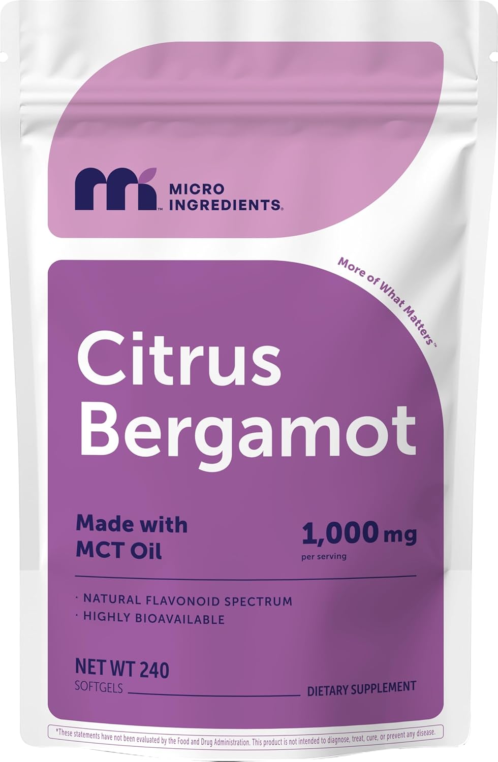Micro Ingredients Citrus Bergamot Extract 1,000 mg with MCT Oil, 240 Softgels, 80-Day Supply | with Naturally Occurring Flavonoids & Polyphenols | Non-GMO, Gluten Free, No Soy