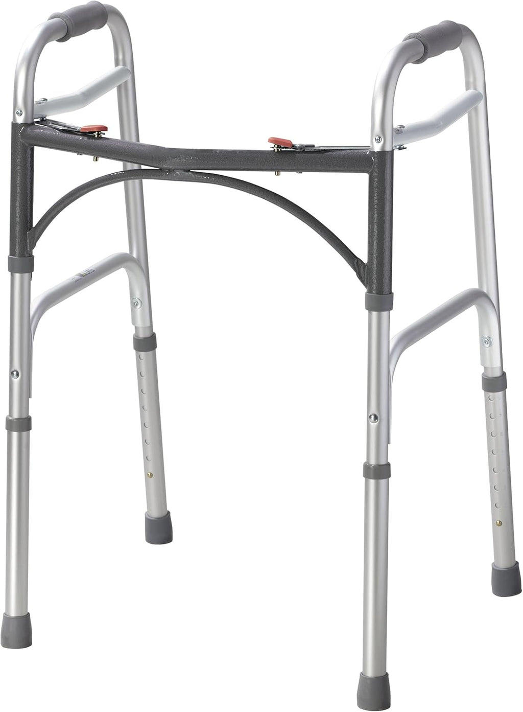 Drive Medical 2-Button Standard Foldable Walker for Seniors & Adults - Adjustable Legs - Lightweight Aluminum Construction - 350 Lb Weight Capacity - Basic Walking Aid - Silver