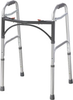 Drive Medical 2-Button Standard Foldable Walker for Seniors & Adults - Adjustable Legs - Lightweight Aluminum Construction - 350 Lb Weight Capacity - Basic Walking Aid - Silver
