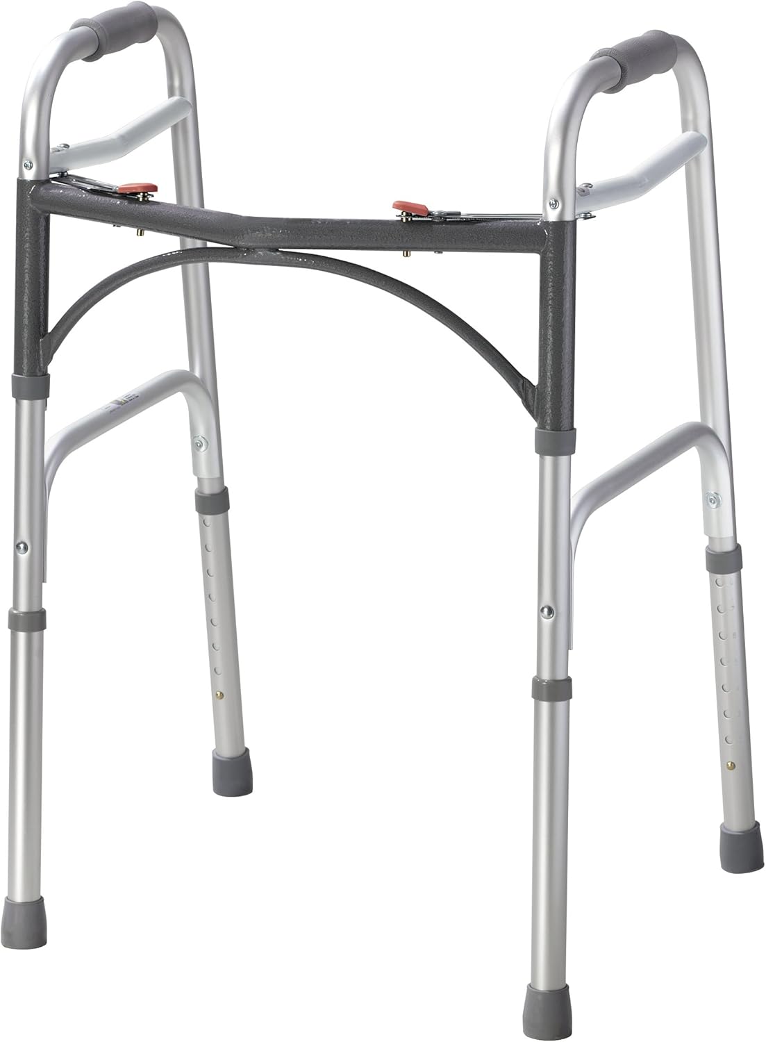 Drive Medical 2-Button Standard Foldable Walker for Seniors & Adults - Adjustable Legs - Lightweight Aluminum Construction - 350 Lb Weight Capacity - Basic Walking Aid - Silver
