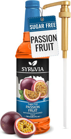 Syruvia Sugar Free Passion Fruit Flavored Syrup for Drinks, Cocktails, Lemonades, Iced Teas and Desserts – 25.4 fl oz, With Pump