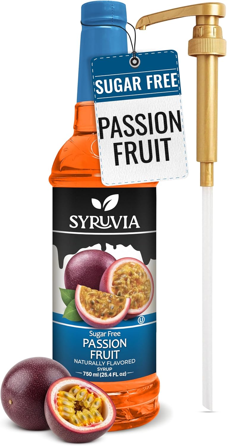 Syruvia Sugar Free Passion Fruit Flavored Syrup for Drinks, Cocktails, Lemonades, Iced Teas and Desserts – 25.4 fl oz, With Pump