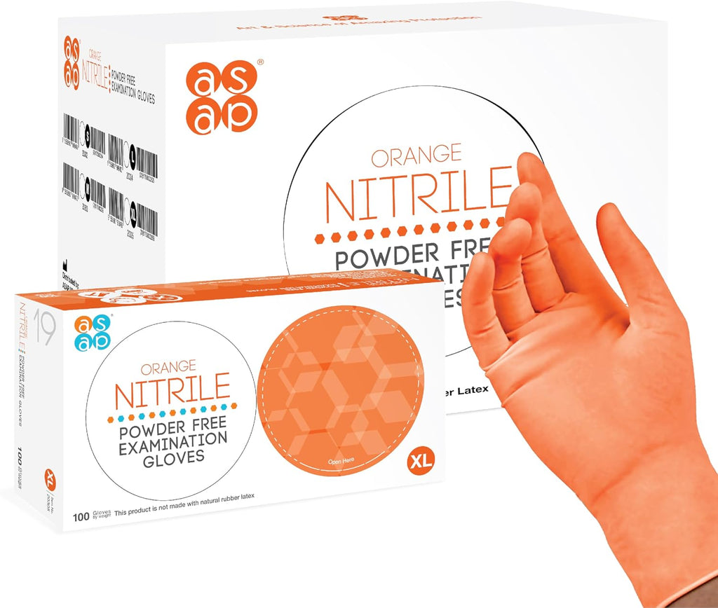 ASAP Orange Nitrile Gloves - Powder and Latex Free Disposable Gloves, Exam Gloves, Food Safe Gloves - 4 Mil