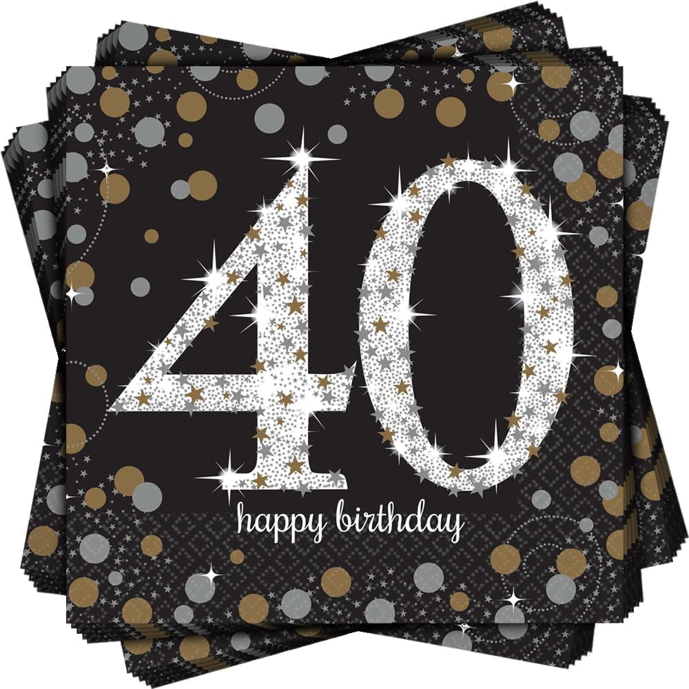Sparkling Celebration 40 Luncheon Multicolor Paper Napkins ( 6.5" x 6.5" ) - Pack Of 16, Premium Quality & Eye-catching Design - Perfect For Birthdays, Anniversaries & Milestone Events