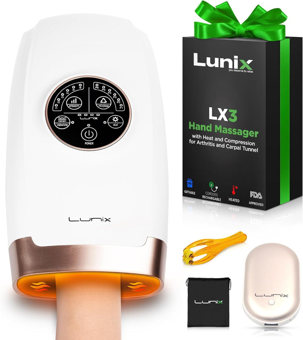 Lunix LX3 FSA Carpal Tunnel & Wrist Pain Relief Device, Heated Air Compression Hand Massager Machine for Arthritis & Finger Numbness, Cordless, Lunar White