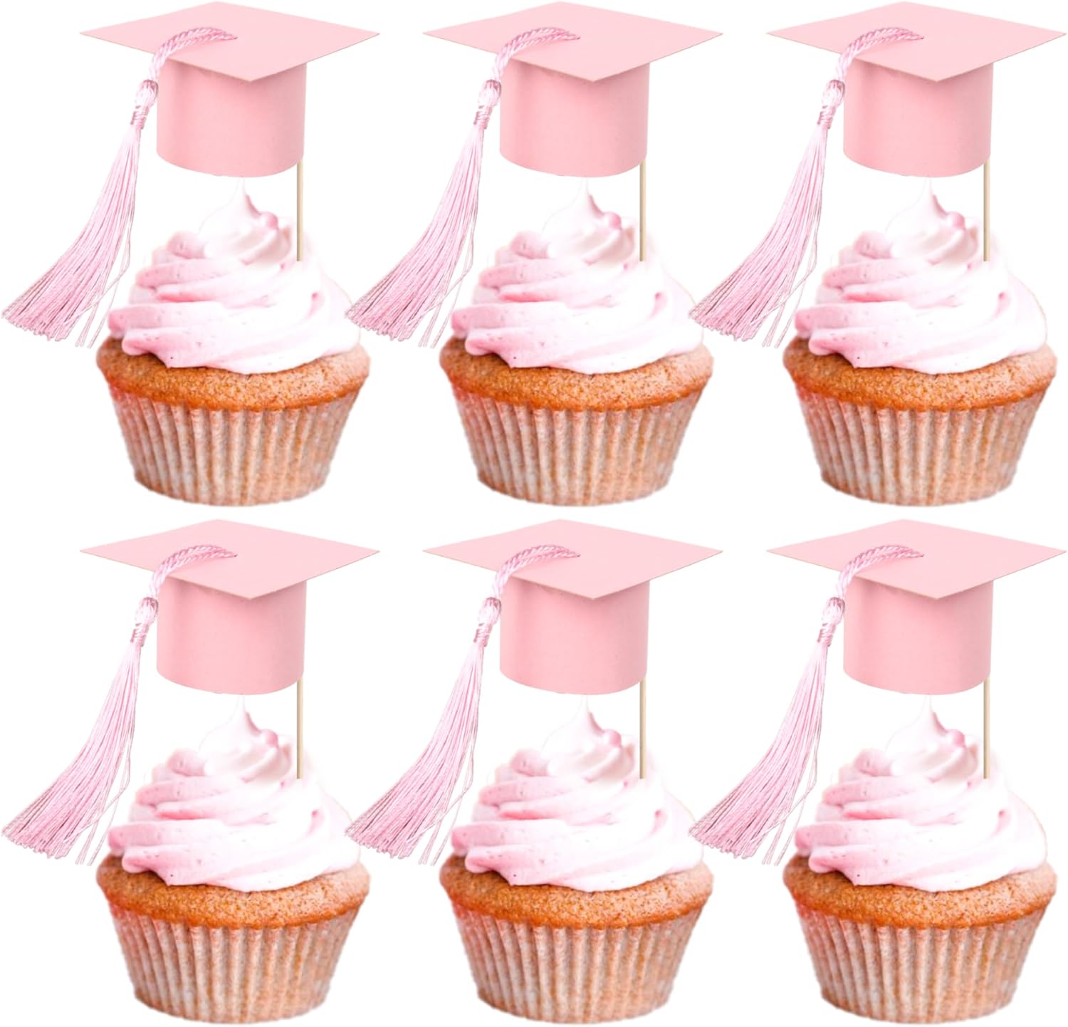 24 PCS 2026 Graduation Cap Cupcake Toppers with Tassel Congrats Grad Cap Class of 2026 Cupcake Picks Mini Graduation Caps Decorations for 2026 School Graduate Party Cake Decorations Supplies Pink