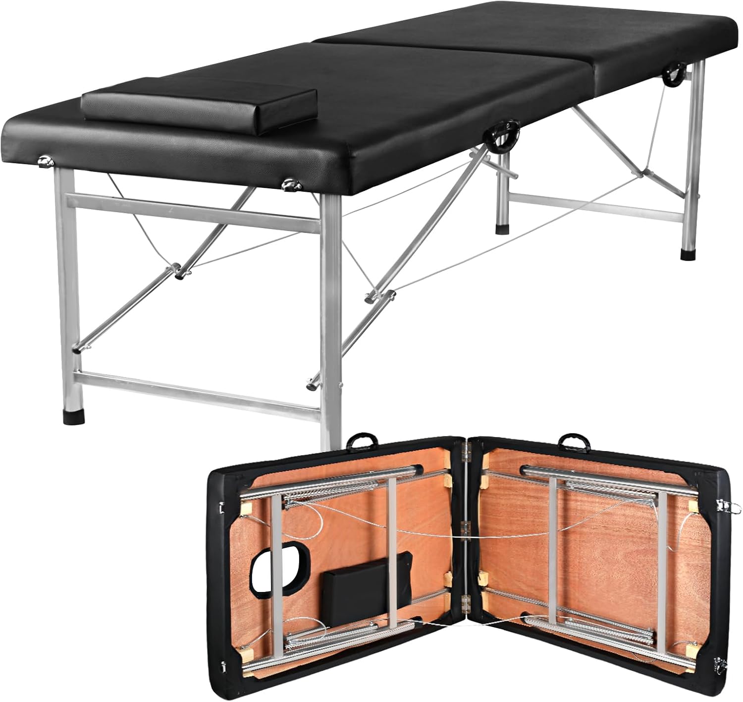 Portable Folding Massage Table – 2-Section Lightweight Salon & Spa Bed for Tattoo, Facials, Massage Therapy – Foldable Beauty Table for Home & Professional Use (Black)