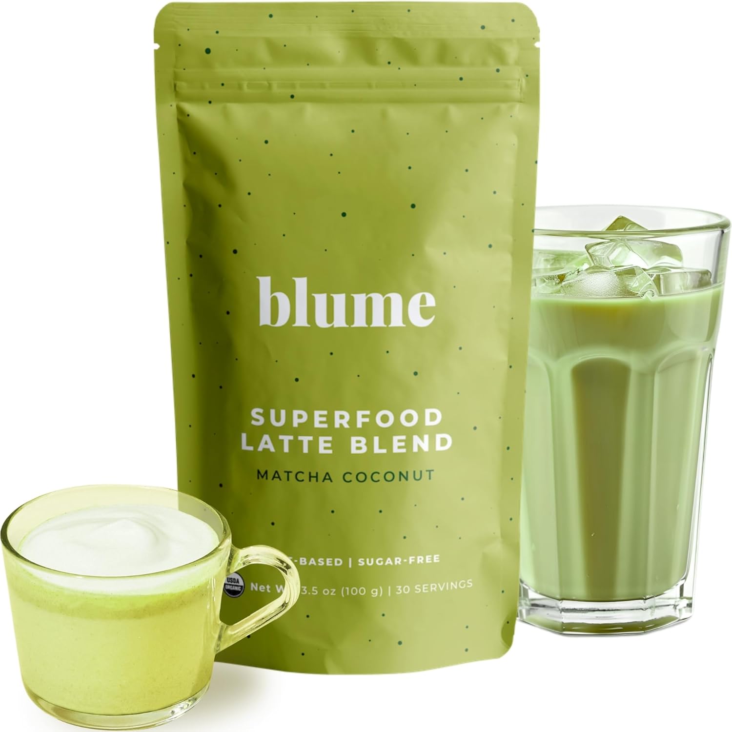 Blume Superfoods Latte - Matcha Powder with Coconut, Natural Caffeine, L-Theanine, All Day Energy & Focus, Sugar-Free, Moringa, Vegan, Organic Matcha Latte from Shizuoka Japan, Green Tea - 25 Servings