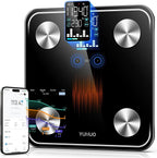 YUHUO Smart Scale for Body Weight, 4-Electrode BIA Body Composition Scale with High Precision, Large LED Display, Digital Bathroom Scale for BMI, Body Fat, Muscle Mass, 18 Metrics Sync APP, 400lb
